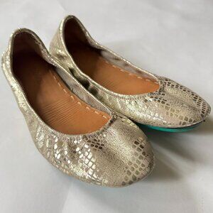 Tieks Womens 9 Metallic Snake Print Gold Romantic Blush Ballet Flat Leather Shoe